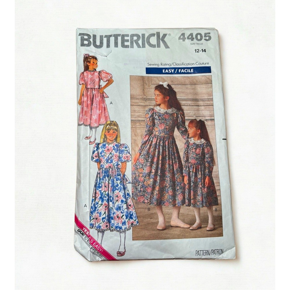 Vintage Butterick 4405 Girls' Dress Sewing Pattern – Size 12-14 Original